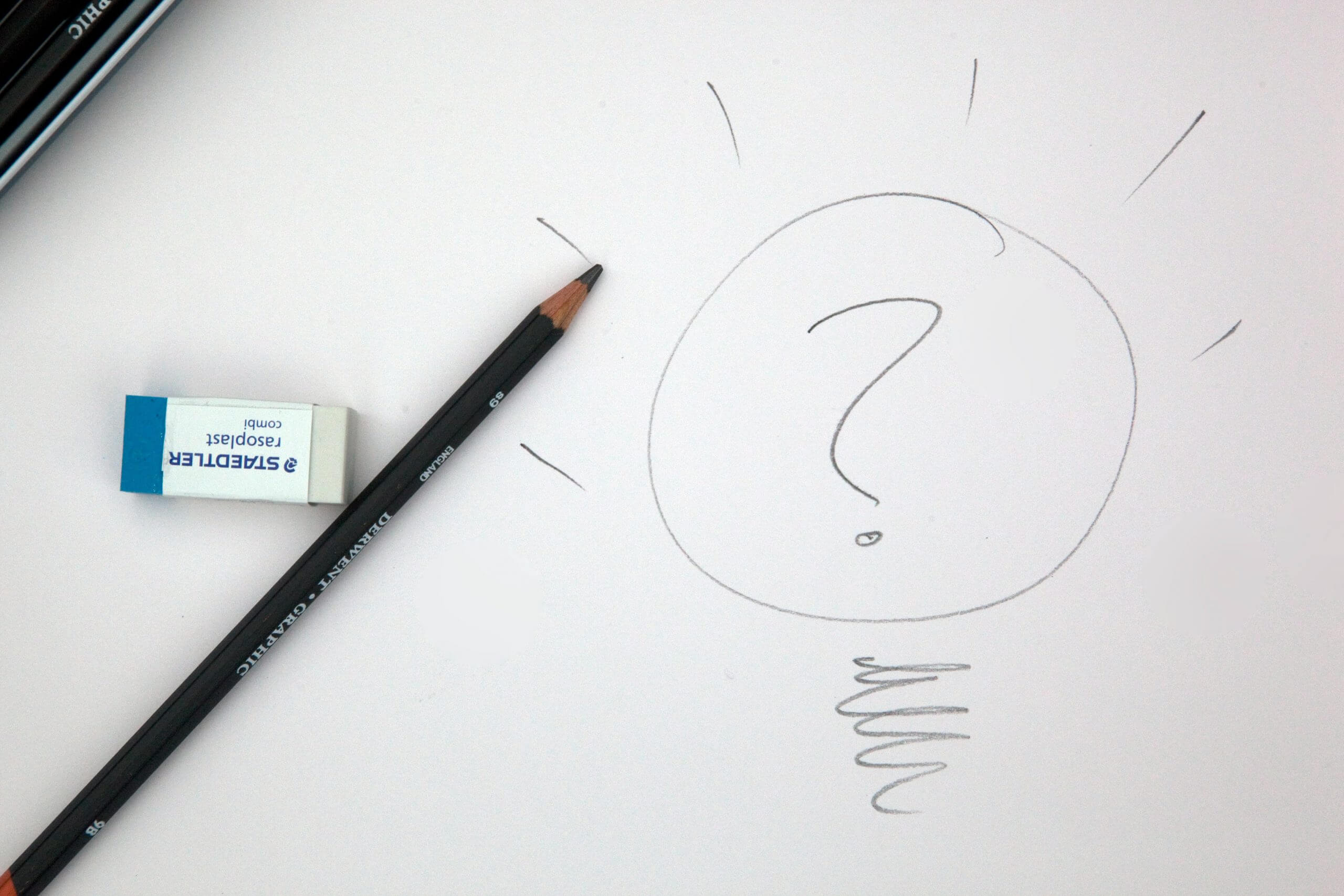 6 Elements of a Strong Hypothesis Pencil and eraser next to drawing of a lightbulb with question mark